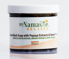 African Black Soap Body Wash With Papaya Seed Extract, Sweet Orange and Patchouli oil. Gentle exfoliation, gets rid of dead skin. - Namaste Organics