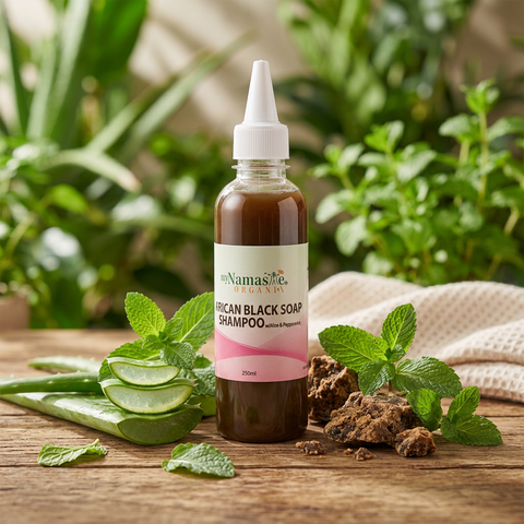 African Black Soap Conditioning Shampoo with Peppermint oil...Gentle clarifying and stimulates scalp for hair growth