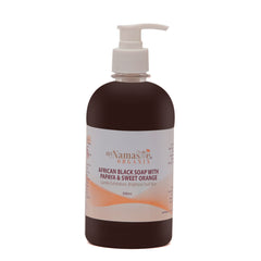 African Black Soap Body Wash With Papaya Seed Extract, Sweet Orange and Patchouli oil. Gentle exfoliation, gets rid of dead skin. - Namaste Organics